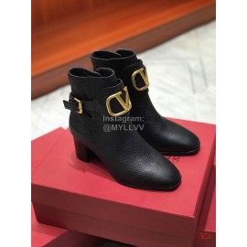 Valentino Black Split Grain Cowhide High Heel Boots