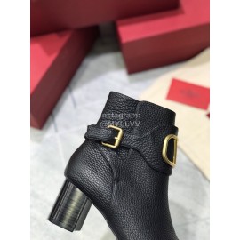 Valentino Black Split Grain Cowhide High Heel Boots