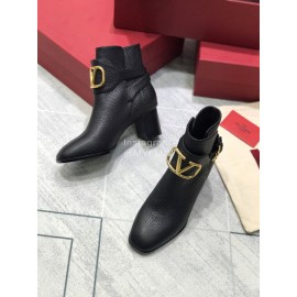 Valentino Black Split Grain Cowhide High Heel Boots