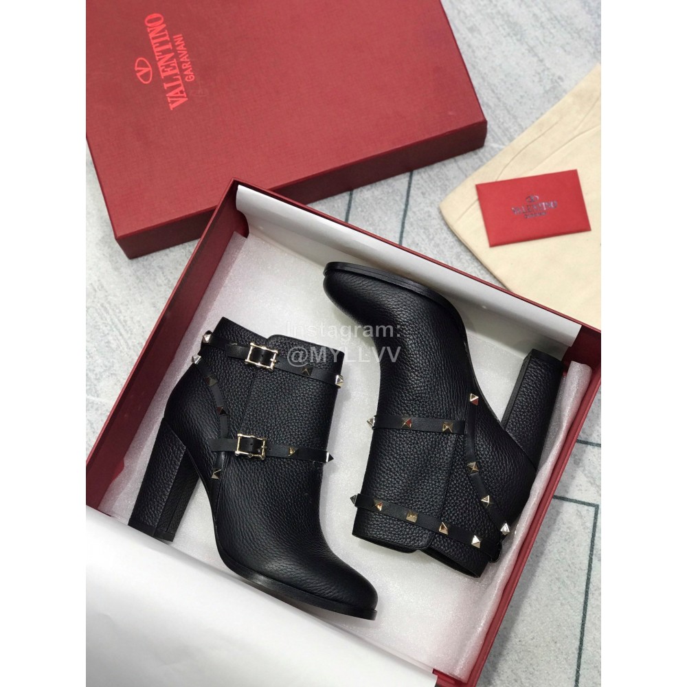 Valentino Black Split Grain Cowhide High Heel Boots For Women