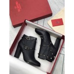 Valentino Black Split Grain Cowhide High Heel Boots For Women