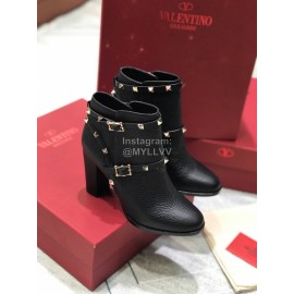 Valentino Black Split Grain Cowhide High Heel Boots For Women