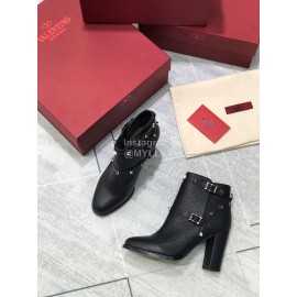 Valentino Black Split Grain Cowhide High Heel Boots For Women