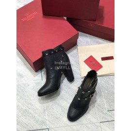 Valentino Black Split Grain Cowhide High Heel Boots For Women
