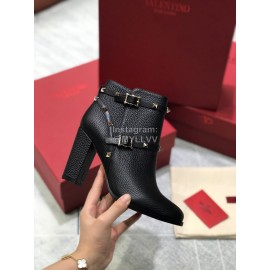 Valentino Black Split Grain Cowhide High Heel Boots For Women