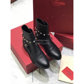 Valentino Fashion Rivet Black Leather Short Boots For Women
