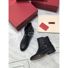 Valentino Fashion Rivet Black Leather Short Boots For Women