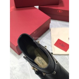 Valentino Fashion Rivet Black Leather Short Boots For Women
