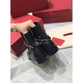 Valentino Fashion Rivet Black Leather Short Boots For Women