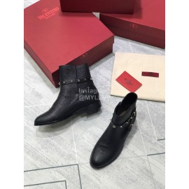Valentino Fashion Rivet Black Leather Short Boots For Women