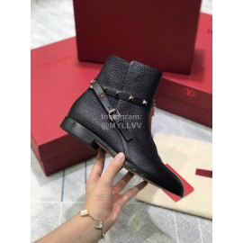 Valentino Fashion Rivet Black Leather Short Boots For Women