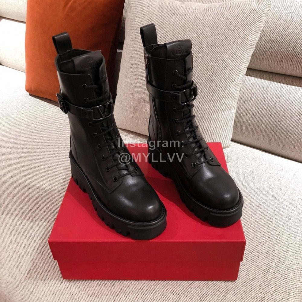 Valentino Autumn Winter Leather Thick Soled Boots Black