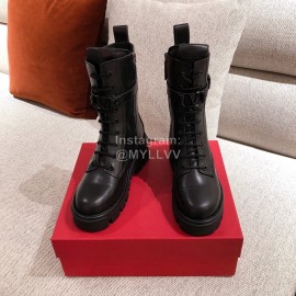 Valentino Autumn Winter Leather Thick Soled Boots Black