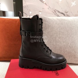 Valentino Autumn Winter Leather Thick Soled Boots Black
