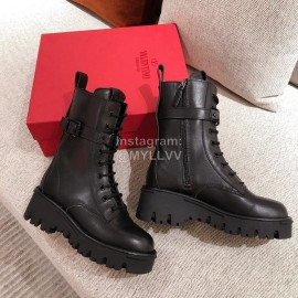 Valentino Autumn Winter Leather Thick Soled Boots Black