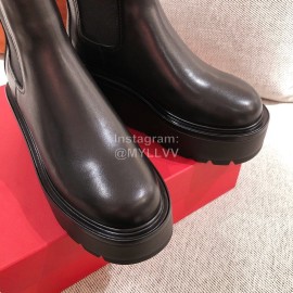 Valentino Autumn Winter New Black Leather Thick Soled Boots