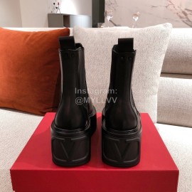 Valentino Autumn Winter New Black Leather Thick Soled Boots