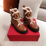 Valentino Autumn Winter Lamb Warm Retro Boots Brown