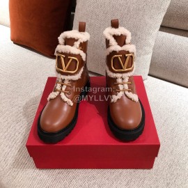 Valentino Autumn Winter Lamb Warm Retro Boots Brown