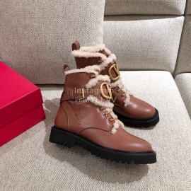 Valentino Autumn Winter Lamb Warm Retro Boots Brown