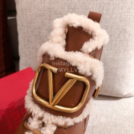 Valentino Autumn Winter Lamb Warm Retro Boots Brown
