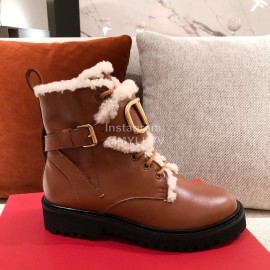 Valentino Autumn Winter Lamb Warm Retro Boots Brown