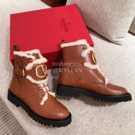 Valentino Autumn Winter Lamb Warm Retro Boots Brown