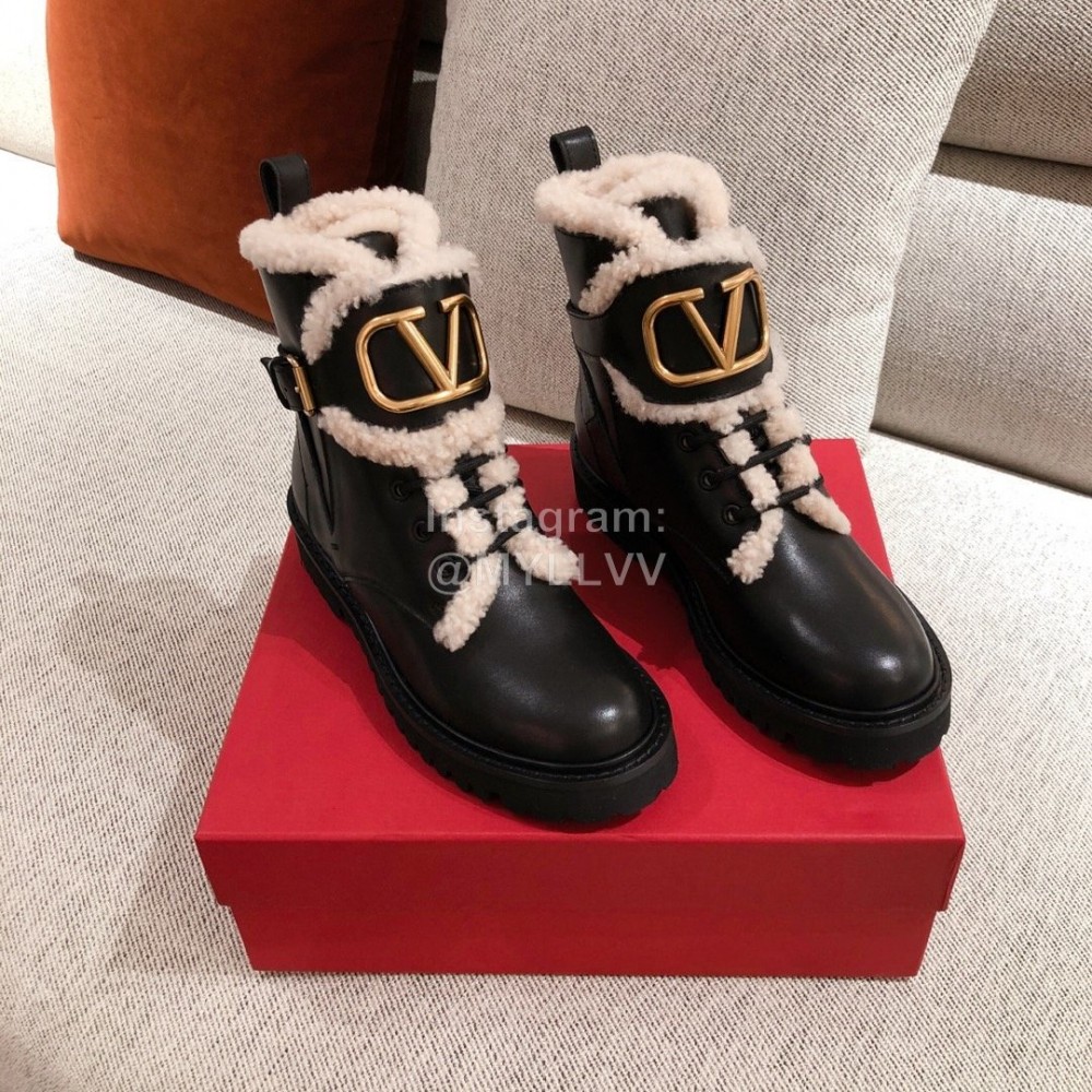 Valentino Autumn Winter Lamb Warm Retro Boots Black
