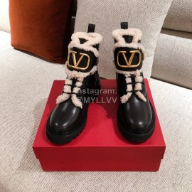 Valentino Autumn Winter Lamb Warm Retro Boots Black