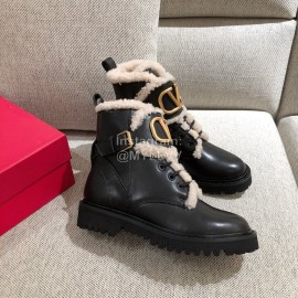 Valentino Autumn Winter Lamb Warm Retro Boots Black