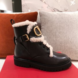 Valentino Autumn Winter Lamb Warm Retro Boots Black