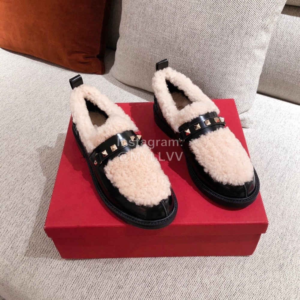 Valentino Autumn Winter Lamb Fur Leather Casual Shoes
