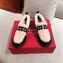 Valentino Autumn Winter Lamb Fur Leather Casual Shoes