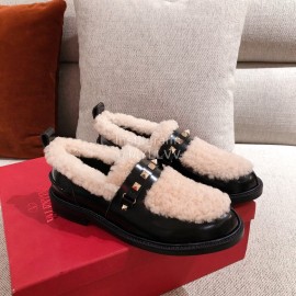 Valentino Autumn Winter Lamb Fur Leather Casual Shoes