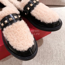 Valentino Autumn Winter Lamb Fur Leather Casual Shoes