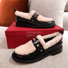 Valentino Autumn Winter Lamb Fur Leather Casual Shoes
