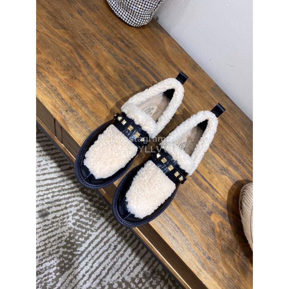 Valentino Autumn Winter New Lamb Fur Leather Casual Shoes
