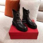 Valentino Fashion Silver V-Button Black Short Boots