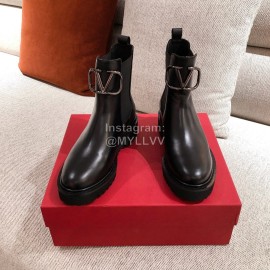 Valentino Fashion Silver V-Button Black Short Boots