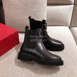 Valentino Fashion Silver V-Button Black Short Boots