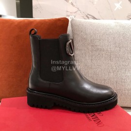 Valentino Fashion Silver V-Button Black Short Boots