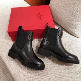 Valentino Fashion Silver V-Button Black Short Boots