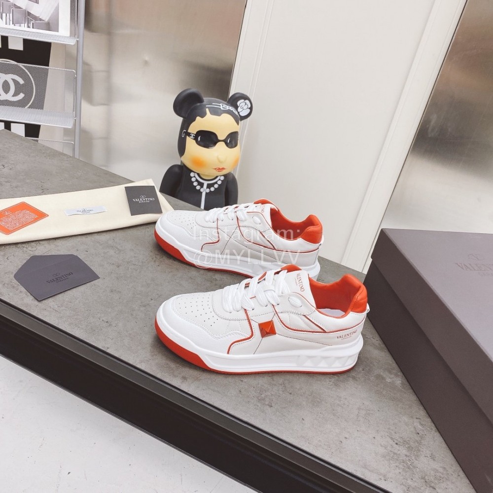 Valentino Onestud Cowhide Sneakers For Men And Women Orange