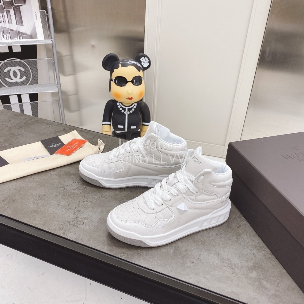Valentino Onestud Cowhide High Top Sneakers For Men And Women White