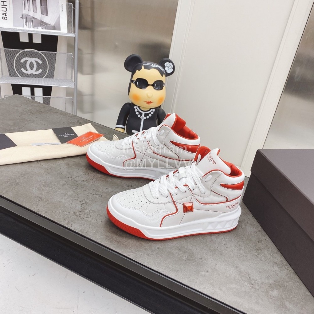 Valentino Onestud Cowhide High Top Sneakers For Men And Women Orange