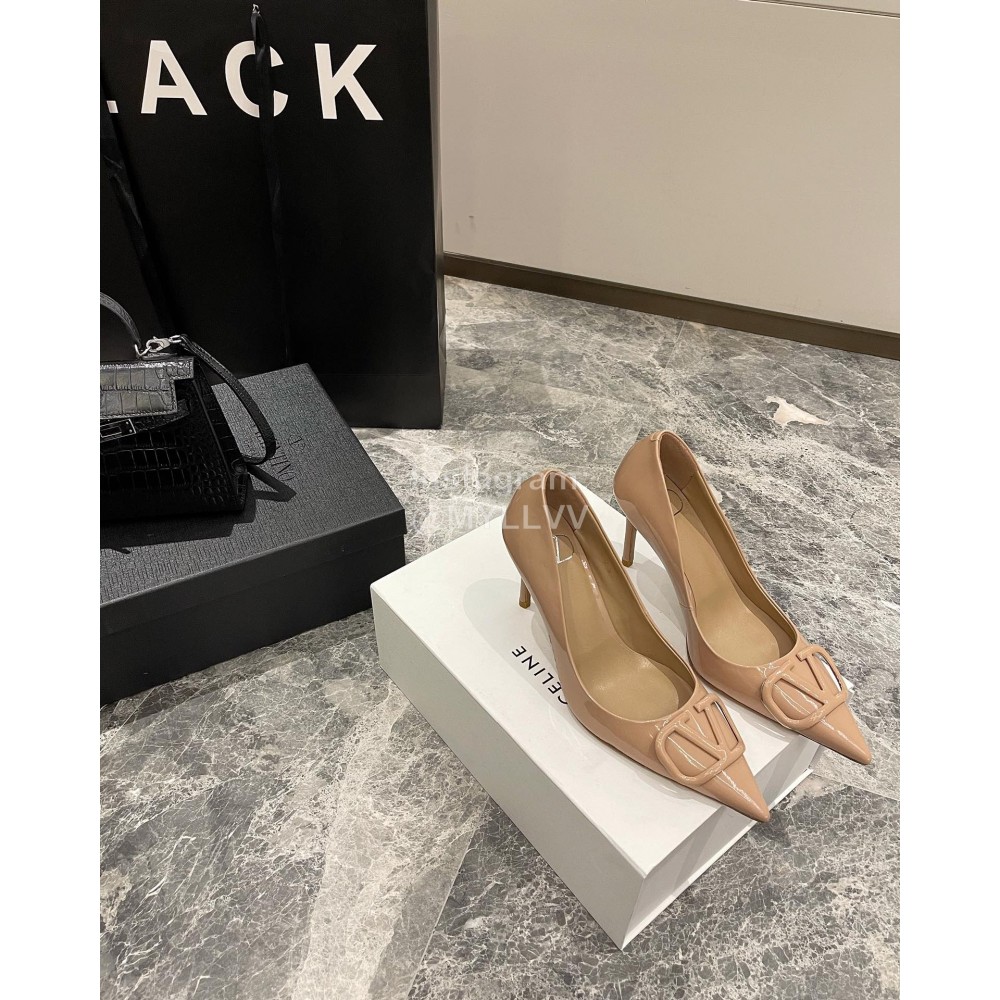 Valentino V Logo Signature Patent Leather High Heels For Women Khaki
