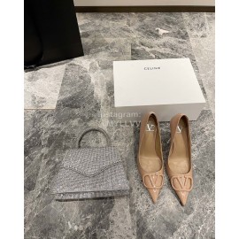 Valentino V Logo Signature Patent Leather High Heels For Women Khaki