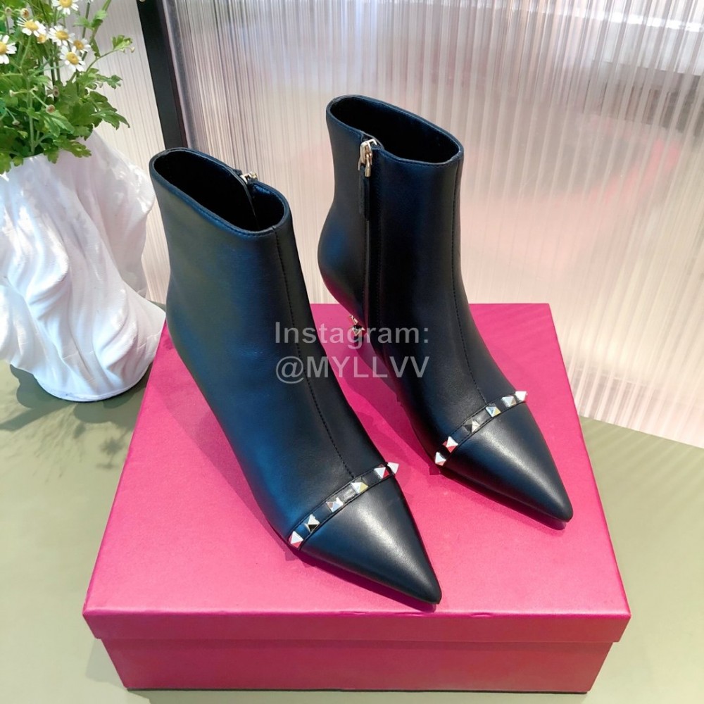 Valentino Leather Pointed Stiletto Short Boots For Women