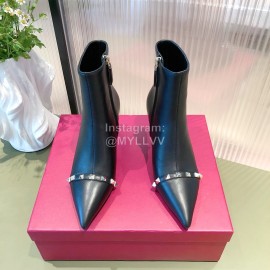 Valentino Leather Pointed Stiletto Short Boots For Women