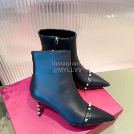 Valentino Leather Pointed Stiletto Short Boots For Women